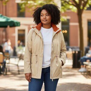 Fleet Street Women Large Jacket/Coat Tan Orange Detachable Hood Zip Snap